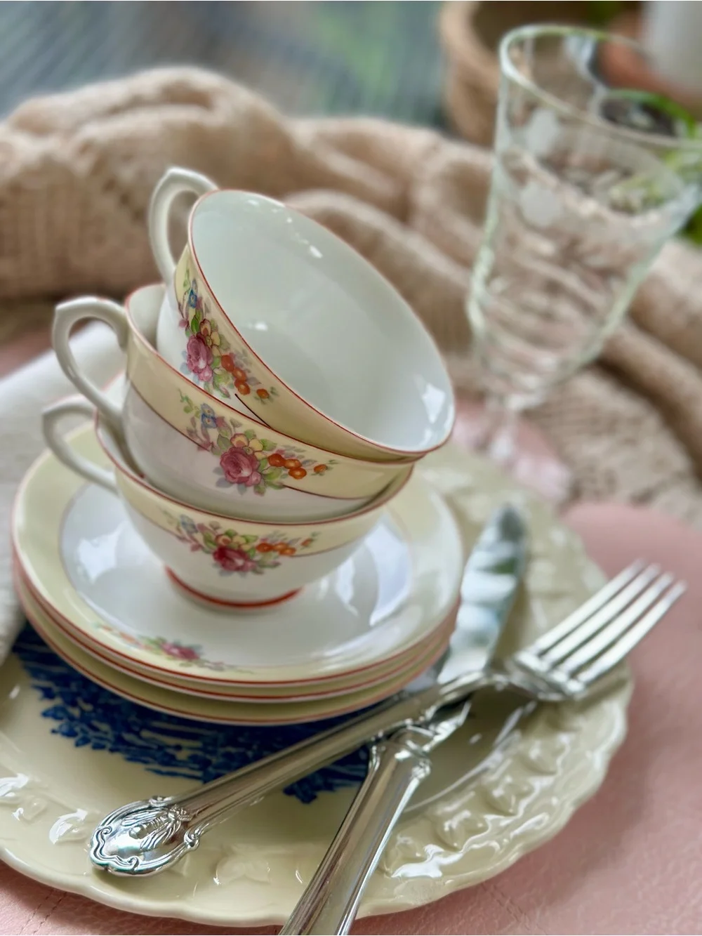 Vintage Shelton Japan Tea Cup Saucer Set Tea For Three Cottagecore Floral